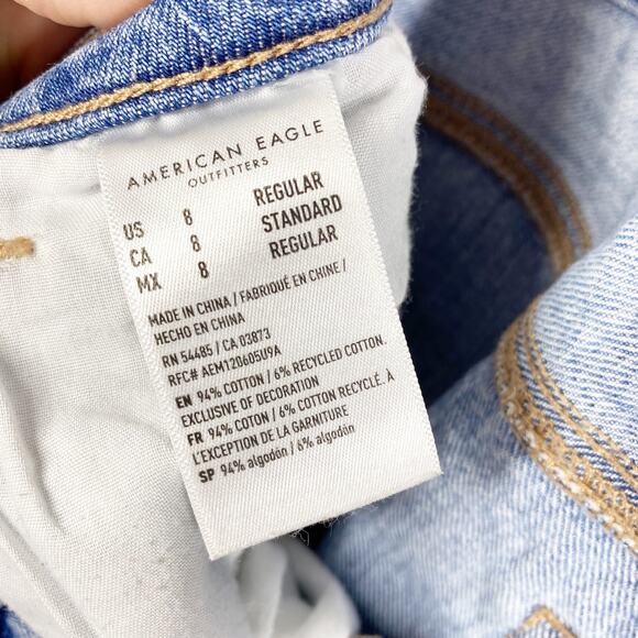 American Eagle Outfitters Hi Rise Mom Jeans Distressed Destroyed Size 8 - Picture 8 of 11